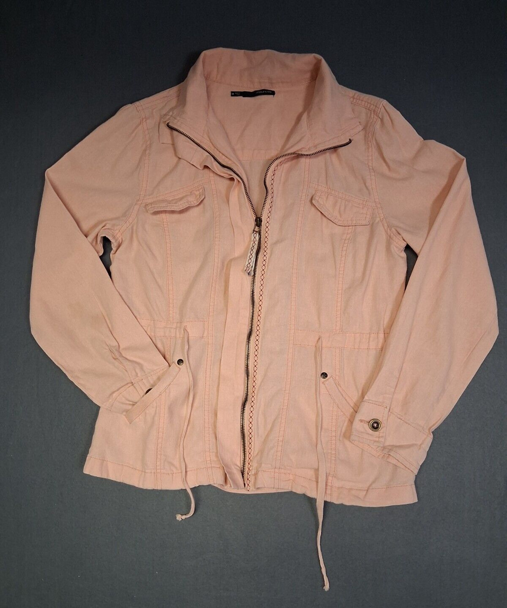 Maurices Full Zip Drawstring Waist Linen Blend Jacket Pocket Peach Women's Sz M